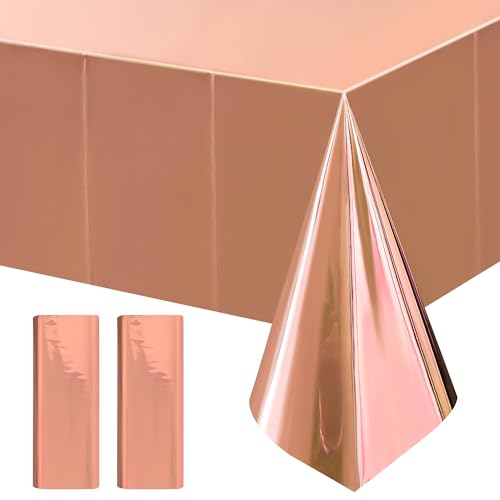 2pcs Rose Gold Foil Tablecloth 54*72inch Plastic Weddng Birthday Party Table Cloths Disposable Waterproof Table Cover for Elegant Event Anniversary Baby Shower Graduation Party Supplies - color: Rose Gold