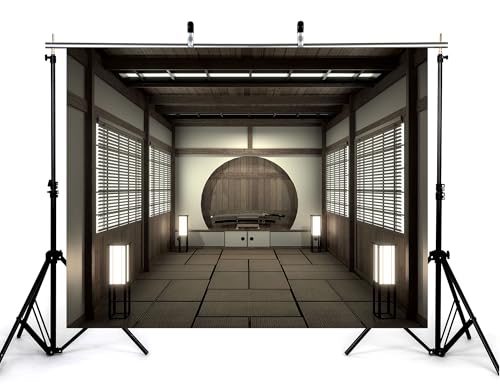 7x7ft Japanese Style Samurai Room Backdrop Katana Display Round Niche Photography Background for Cultural Event and Traditional Home Decor Tapestry Photo Booth Props - size: 7x7ft