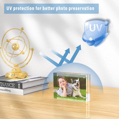 HELPLEX Acrylic Frame, 5 Pack 3.5x5 Acrylic Picture Frames, 20mm Thicker Frameless Clear Double Sided Magnetic Frame, Free Standing Desktop Display - size: 3.5x5(5 PACK)