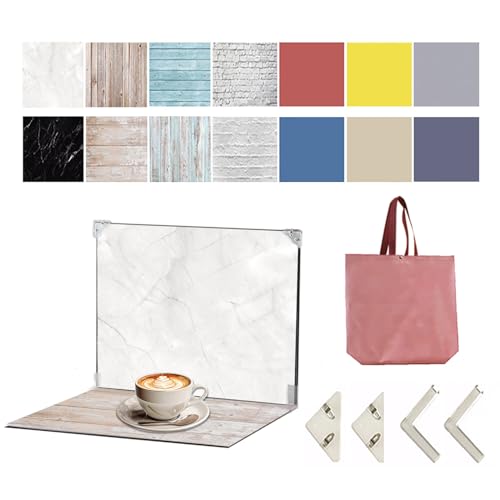 Photo Backdrop Board 7pcs 14patterns Small Product Food Photography Double-Sided Table Top Backdrop Kit Flat Lay Props for Jewelry and Cosmetics(16X11.5 Inch) - color: Wood Solid Color