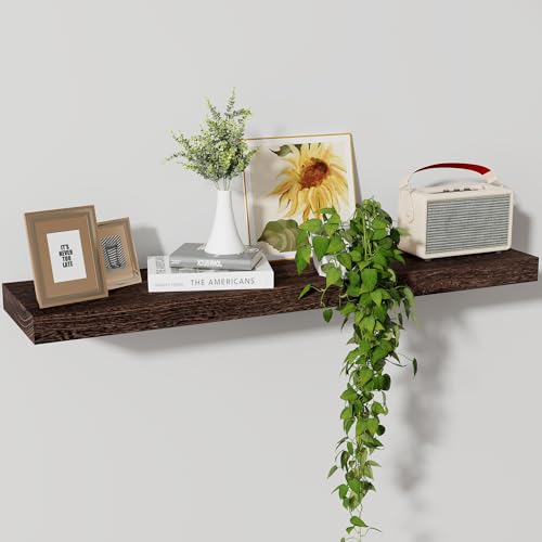 Axeman Floating Shelves, 8 Inch Deep Rustic Solid Wood Wall Shelves for Storage, Wall Mounted Display Shelving with Invisible Heavy-Duty Metal Bracket, 36" W x 8" D x 1.6" H, Rustic Brown - color: Rustic Brown, size: 36" W, 1-Pack