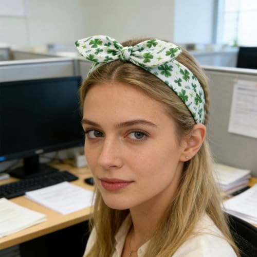 Lucky Shamrock Headband St. Patrick's Day Green Clover Bow Vibes Hair Hoop for Irish Festivals Parade Party Supplies - color: Lucky Shamrock