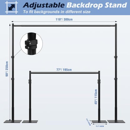 TOCRETOARE Heavy Duty Backdrop Stand, 8x10ft Pipe and Drape Backdrop Stand Kit with Upgrade Clip on Telescopic Poles Frame and Metal Base, Background Holder for Parties Wedding Birthday Photography - size: 8x10FT-with Upgrade Clip on