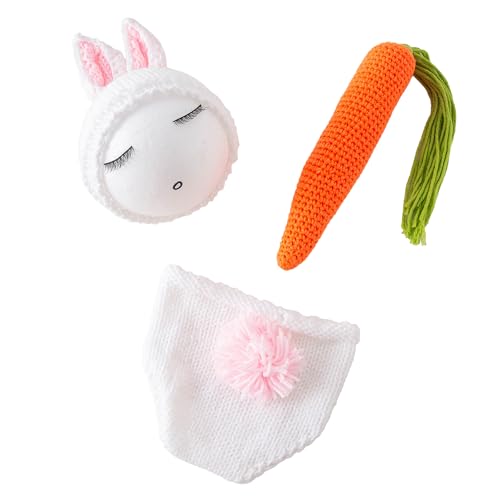 Jastore Baby Photography Props Newborn Boy Girl Photo Shoot Outfits Crochet Costume Infant Knitted Hat Sets - color: Rabbit