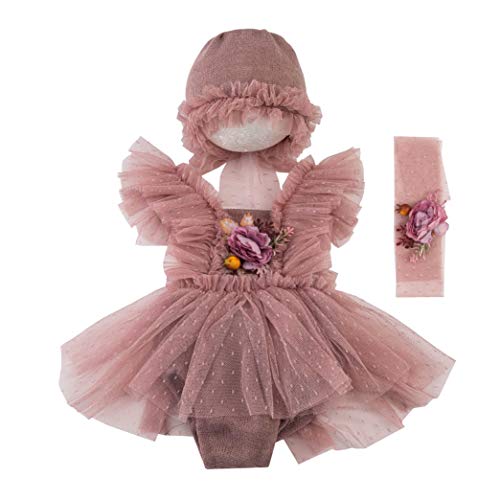Zeroest Newborn Photography Prop Outfits Girl Lace Outfit Set Baby Girl Photo Shoot Infant Princess Photos - color: Pink
