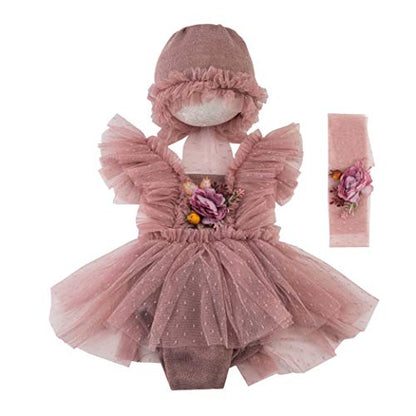 Zeroest Newborn Photography Prop Outfits Girl Lace Outfit Set Baby Girl Photo Shoot Infant Princess Photos - color: Pink