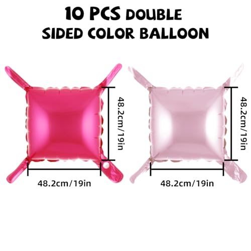 HILAVO Hot Pink Square Balloons Wall, 10 PCS Magenta Foil Balloons Wall Double Sided Pink Balloon Wall Backdrop for Mothers Day Graduation Bachelorette Summer Birthday Party Decoration - color: Pink Rose