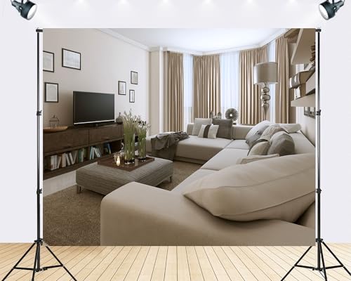 Trykid 15x10ft Beige Living Room Minimalist Home Backdrop Neutral Tone Cozy Space Photography Background Home Office Family Gathering Party Decoration Tapestry Photo Booth Prop Fabric - size: 15x10ft