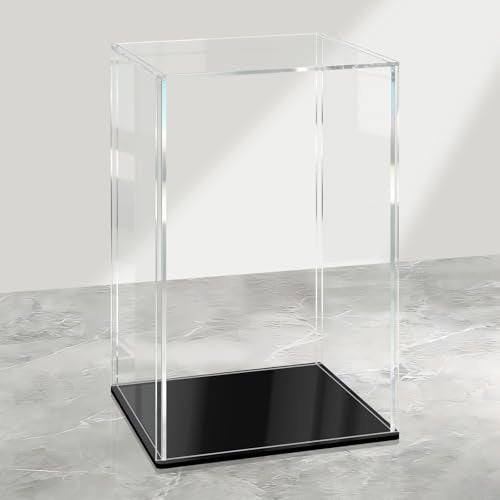 LANSCOERY Acrylic Display Case, 5.9x4.7x12.6 in, Upgraded Thickened UV-Resistant Showcase, 98% Clarity Dustproof Box with Glossy Black Base for Action Figures, LEGO & Models, Scraper & LED Light - color: Black, size: 5.9x4.7x12.6inch