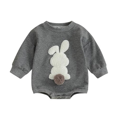 VISGOGO Newborn Infant Baby Boy Girls Oversized Romper Little Dude Sweater Onesie Coming Home Outfit Neutral Clothes - color: Grey-rabbit, size: 6-12 Months