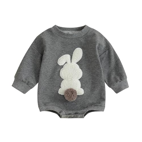 VISGOGO Newborn Infant Baby Boy Girls Oversized Romper Little Dude Sweater Onesie Coming Home Outfit Neutral Clothes - color: Grey-rabbit, size: 6-12 Months
