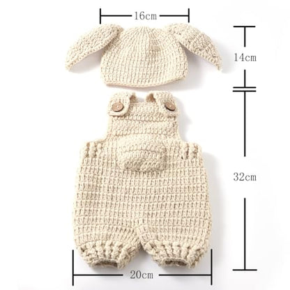 Newborn Baby Bunny Rabbit Crochet Knitted Photography Props Newborn Baby Outfits Diaper Costume - color: White a