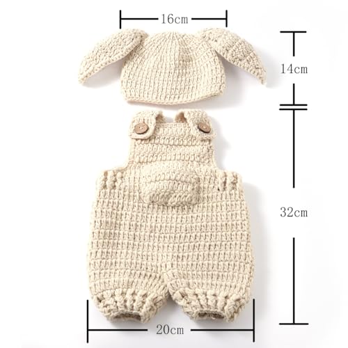 Newborn Baby Bunny Rabbit Crochet Knitted Photography Props Newborn Baby Outfits Diaper Costume - color: White a