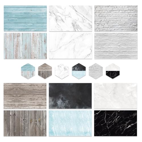 Photography Backgroud Table Top Paper Pack with 6PCS Double Side Colored Pattern 22 * 35 Inch Full Size Waterproof Backdrop for Food Makeup and Casual Item Photography