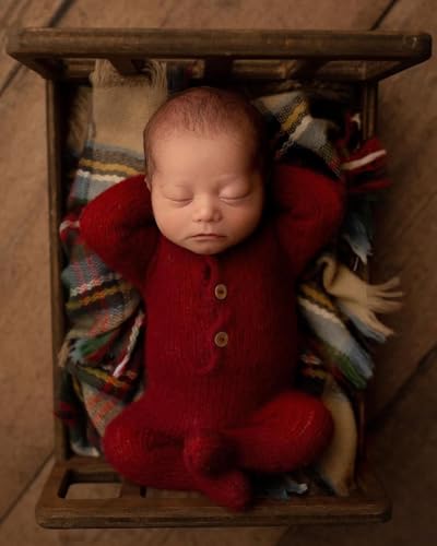 Newborn Photography Props Bed Prop Brown – Rustic Mini Wooden Bed for Baby Photography, Infant Photoshoot Posing Prop for Newborn Sessions - size: Mini Bed Brown