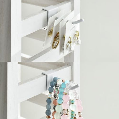 Ikee Design 5 Tiers Free Assemble Wooden Jewelry Display Rack with 20 Removable Metal Hooks,Earring Card Display Stand,Jewelry Organizer,Bracelet Organizer,Keychain Display Stand,Wash White - color: 7) Wash White w/White Hook