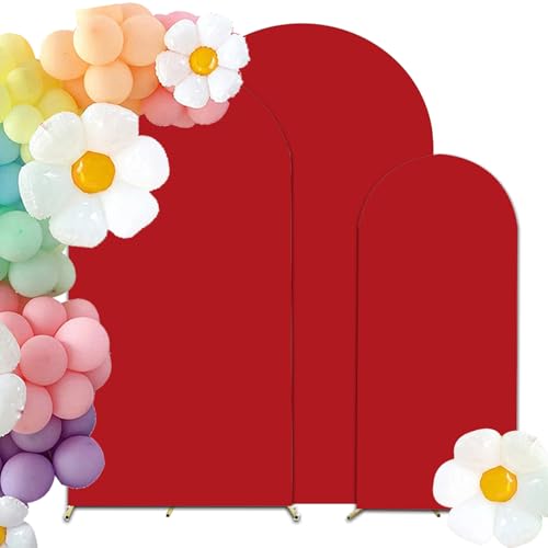 HAINARverS Set of 3 Wedding Arch Cover 6FT,6.6FT,7.2FT Spandex Fitted Stretchy Arch Stand Covers,2 Sided Round Top Chiara Backdrop Cover for Birthday Party Banquet Baby Shower Arch Decoration(Red) - color: Red, size: 6FT,6.6FT,7.2FT