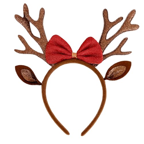 Christmas Antlers Headband Brown Reindeer Ears Head Band for Women Cute Bow Hairband Xmas Holiday Hair Accessories Gift Costume Party Favors - color: Christmas Antlers