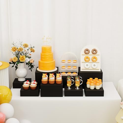 Metal Display Stands for Buffet Table - Black & White Cake Risers, Cupcake Stand for Wedding, Party, Catering Supplies, Elegant Food Risers for Displaywith 3Pcs Hollow Bottoms 6''x7''x8'' - color: Black