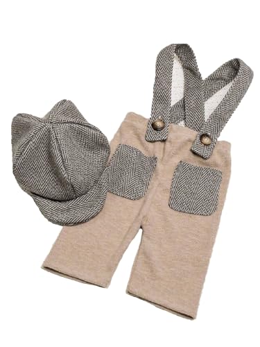 Newborn Baby Boy Suspender Pants Photo Outfits Gentleman Photography Outfit Girl - color: Khaki3