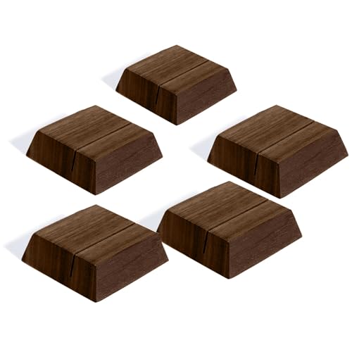 UNIQOOO 12 Pack Trapezoid Walnut Wood Stand |1.2mm Slot for Cardstock, Wedding Table Numbers Holders, Photo Holder, Photo Display Stand for Event Decor, Retail Shop, Cafe Restaurant Menu, Business Card, Name Tag - color: 1.9" Trapezoid Walnut