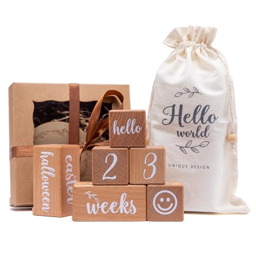Monthly Baby Milestone Blocks Set of 6 Baby Age Blocks for Monthly Milestone Baby Age Milestone Signs Wooden Baby Photo Props Set Perfect for Baby Shower and Keepsake (Gift Set 6 PCS) - color: wood color 6pcs