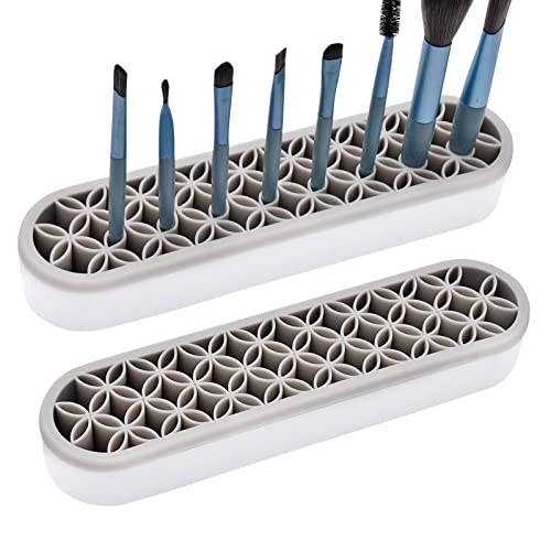 2 PCS Multi-Purpose Cosmetic Storage Box, Desktop Organizers Silicone Make Up Brush Storage Stand, Desktop Storage Box for Eyeliner Pencil, Art Supplies, Painting Brush (Grey) - color: Grey