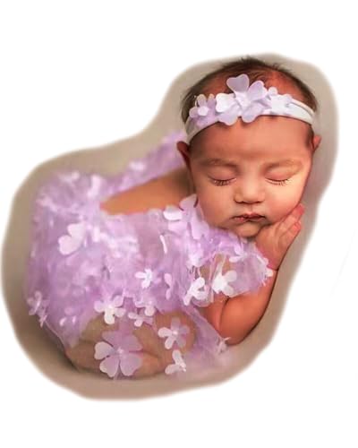 Newborn Photography Outfits Girl Baby Photo Tutu Dress Newborn Photoshoot Romper Baby Picture Lace Outfit - color: Purple
