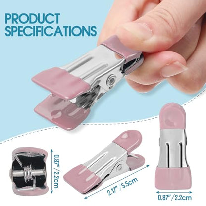 Clothes Pins Heavy Duty 30 Pack - 2.17 Inch Metal Chip Clips, Clothespins for Photo Drying Clothesline Laundry Sock, Bag Clips for Food Kitchen Stainless Steel with Rubber, Pink - color: Pink