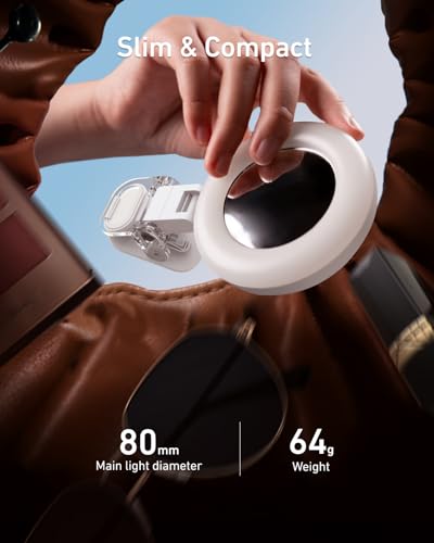 TELESIN Clip-on Selfie Ring Light, Rechargeable Portable 360° LED Selfie Fill Light with Mirror for Phone/iPhone Photography, Computer Laptop Video Conference, TikTok, Zoom Calls, Girl Makeup