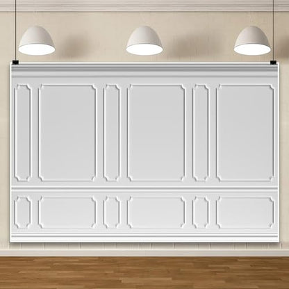 AOFOTO 7x5ft Empty Room Photo Backdrop White Living Room French Classic Frame Wall Photography Background Office Video Conference Meeting Background Adult Children Portrait Photoshoot Backdrop - color: white, size: 7x5ft