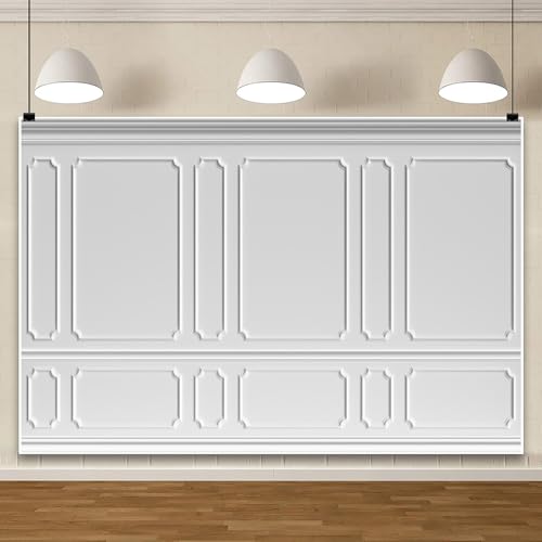 AOFOTO 7x5ft Empty Room Photo Backdrop White Living Room French Classic Frame Wall Photography Background Office Video Conference Meeting Background Adult Children Portrait Photoshoot Backdrop - color: white, size: 7x5ft