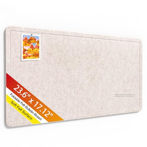 Bulletin Board,23.6 x 17.1 inches Foldable Decorative Felt Pin Board Photo Display Board with Self-Adhesive Tape, Decorative Cork Alternative for Wall Includes 20 Push Pins,Oatmeal - color: Oatmeal, size: 23.6 x 17.1 inches