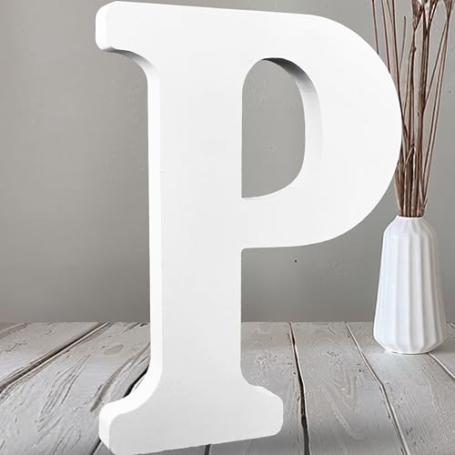 AOCEAN 12 Inch White Big Wood Letters Unfinished Wooden Letters for Wall Decor Decorative Standing Letters Slices Sign Board Decoration for Craft Home Party Projects (P) - color: P