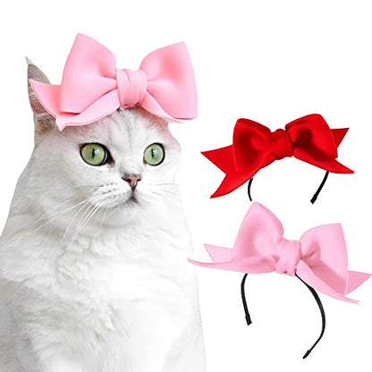 2Pack Pet Cute Bow Headbands Stretchy Handmade Bow Headband for Dog Cat Puppy Bathroom Apparel Birthday Party Wedding Xmas New Year Valentines Day Costume Photo Prop(Pink, Red)