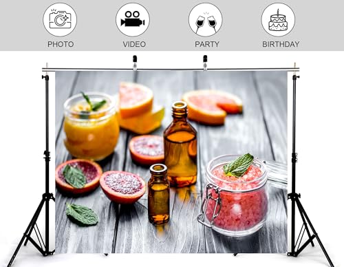 10x5ft Citrus Spa Bath Salt Backdrop with Blood Orange and Grapefruit Slices Photography Background for Skincare Party and Relaxation Event Decorations Banner Photo Booth Props - size: 10x5ft