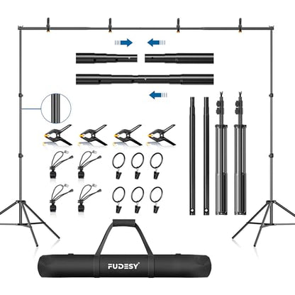 FUDESY Backdrop Stand 7x10Ft Adjustable Photography Background Support System Kit for Photo Video Studio with Carry Bag,Spring Clamps