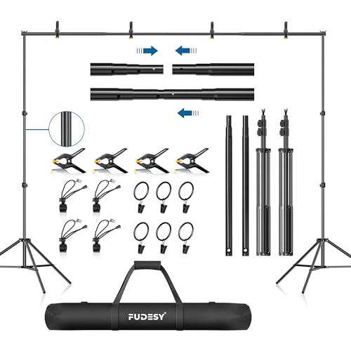 FUDESY Backdrop Stand 7x10Ft Adjustable Photography Background Support System Kit for Photo Video Studio with Carry Bag,Spring Clamps