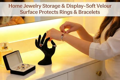 Hand-Shaped Jewelry Display Stand - 7-Inch Black Velour Holder for Rings, Bracelets & Photo Props