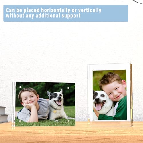 HELPLEX Acrylic Frame, 3 Pack 3.5x5 acrylic Picture Frames, 20mm Thicker Frameless Clear Frame Double Sided Magnetic Frame, Free Standing Desktop Display - size: 3.5x5(3 Pack)