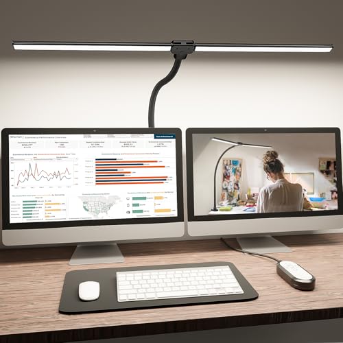 ShineTech LED Desk Lamp for Home Office, 4000K Neutral White Double Head Architect Task Lamps with Clamp, Dimmable Adjustable Flexible,Black - color: 4000K- Cool White