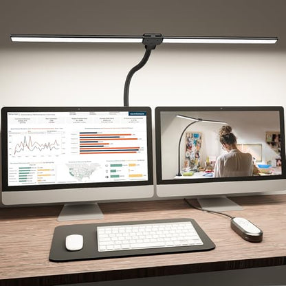 ShineTech LED Desk Lamp for Home Office, 4000K Neutral White Double Head Architect Task Lamps with Clamp, Dimmable Adjustable Flexible,Black - color: 4000K- Cool White