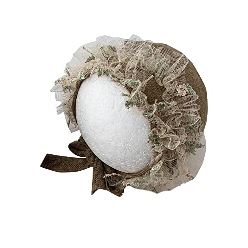 Zeroest Baby Photography Props Lace Hats Outfit Newborn Photo Shoot Outfits Infant Photos Baby Girl Photoshoot - color: Brown