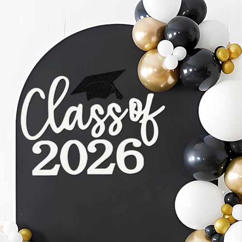 Class of 2026 Sign for Backdrop - Felt Class of 2026 Congrats Grad Decal Sign for Graduation Balloon Arch Backdrop Grad Party Decorations Photo Props (White) - color: White