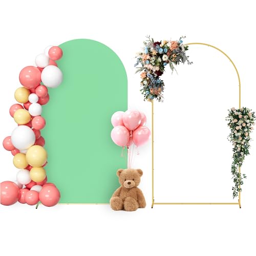 Neatsure Arch Backdrop Stand and Cover Set, 7.2FT Metal Photo Balloon Arch Backdrop Stand for Wedding Birthday Party Baby Shower Ceremony Graduation Decoration, Green - color: Green, size: 7.2FT