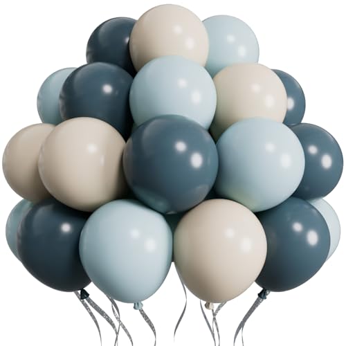 SUWEN Dusty Blue Balloons 60Pcs,12 inch Light Blue and Sand White Latex Balloons for Birthday Gender Reveal Party Decorations - color: Dusty Blue