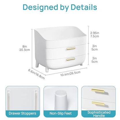 Vtopmart 3-Tier Skincare Makeup Organizer with Drawers for Vanity and Bathroom Countertop, Large Cosmetic Storage Box Case for Dresser, with Non-Slip Base - style: no Lids