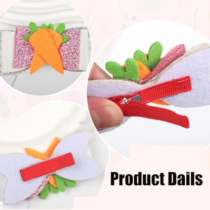 2pcs Easter Bunny Bow Hair Clips - Cute Carrot with Bowknot Design, Adorable Spring Hair Accessories for Women, Girls & Kids, Easter Party Decoration