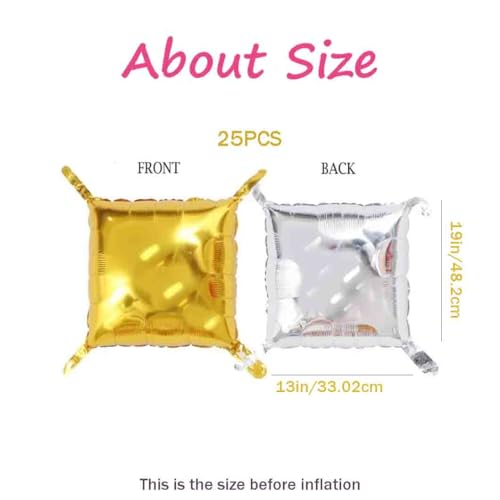 Gold Silver Square Foil Balloons Wall, Double Sided Magenta Mylar Balloons Backdrop Helium Mylar Balloo Kit for Anniversary, 2025 Graduation,Wedding, Birthday Party Decorations 25PCS - color: Gold Silver-25