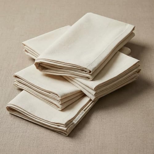 ACCENTHOME Accent Home 100% Cotton Napkins, Delicate Cloth Napkins for Dinners, Parties and Weddings，18 x 18 Inch Set of 12 - Natural - color: 01 - Natural - Twill, size: 18"x18" - Pack of 12